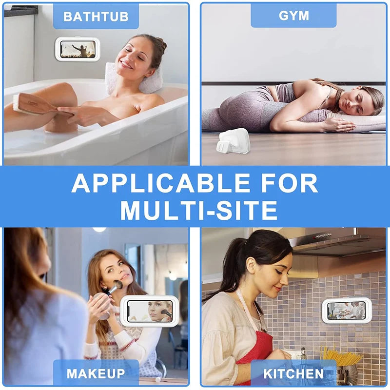 Rotating Waterproof Bathroom Phone Wall Mount Holder, Adjustable Shower Phone Case Stick on Wall Bathroom