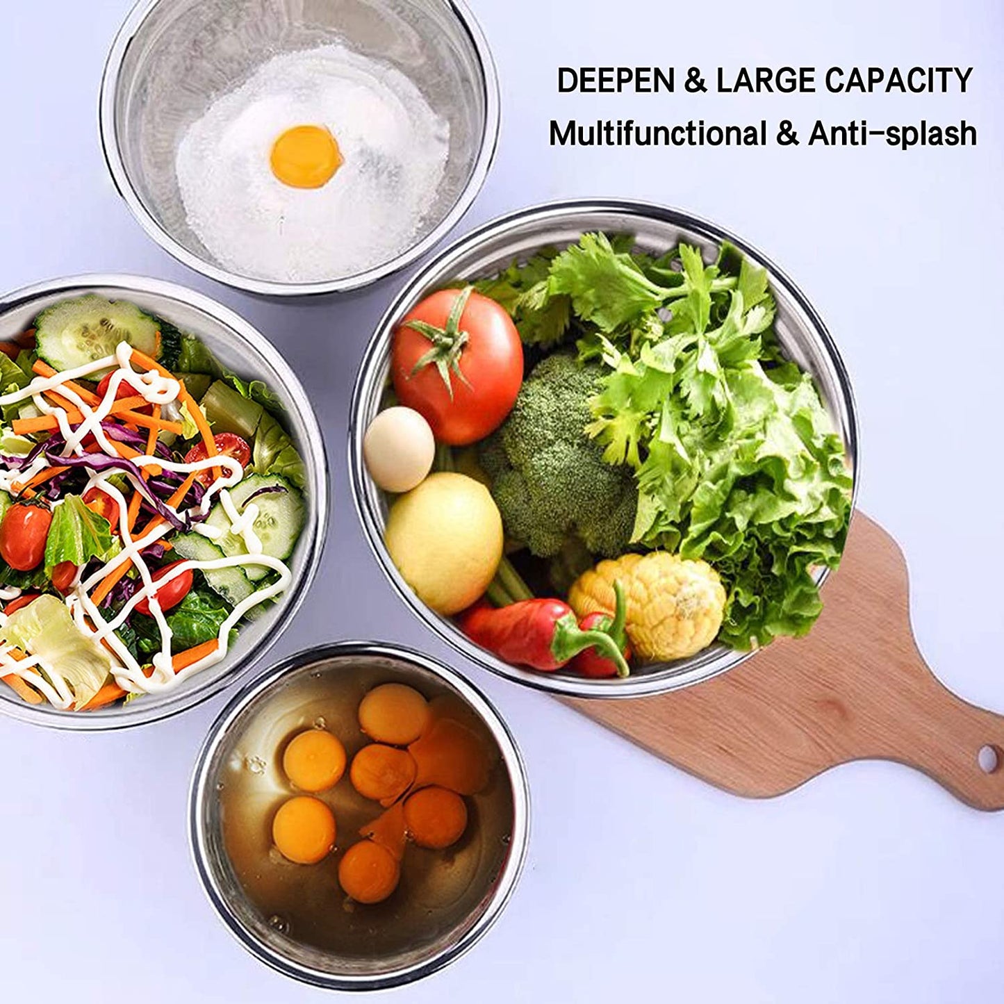 6-Piece Stainless Steel Mixing Bowl Set with Airtight Lids – Non-Slip Nesting Storage Bowls for Mixing & Serving (Sizes: 7, 3.5, 2.5, 2.0, 1.5, 1 QT, Black)