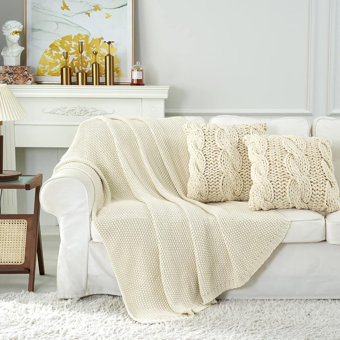 Organic Cotton Chunky Knit Throw Blanket – Soft, Cozy & Lightweight (51” x 63”)
