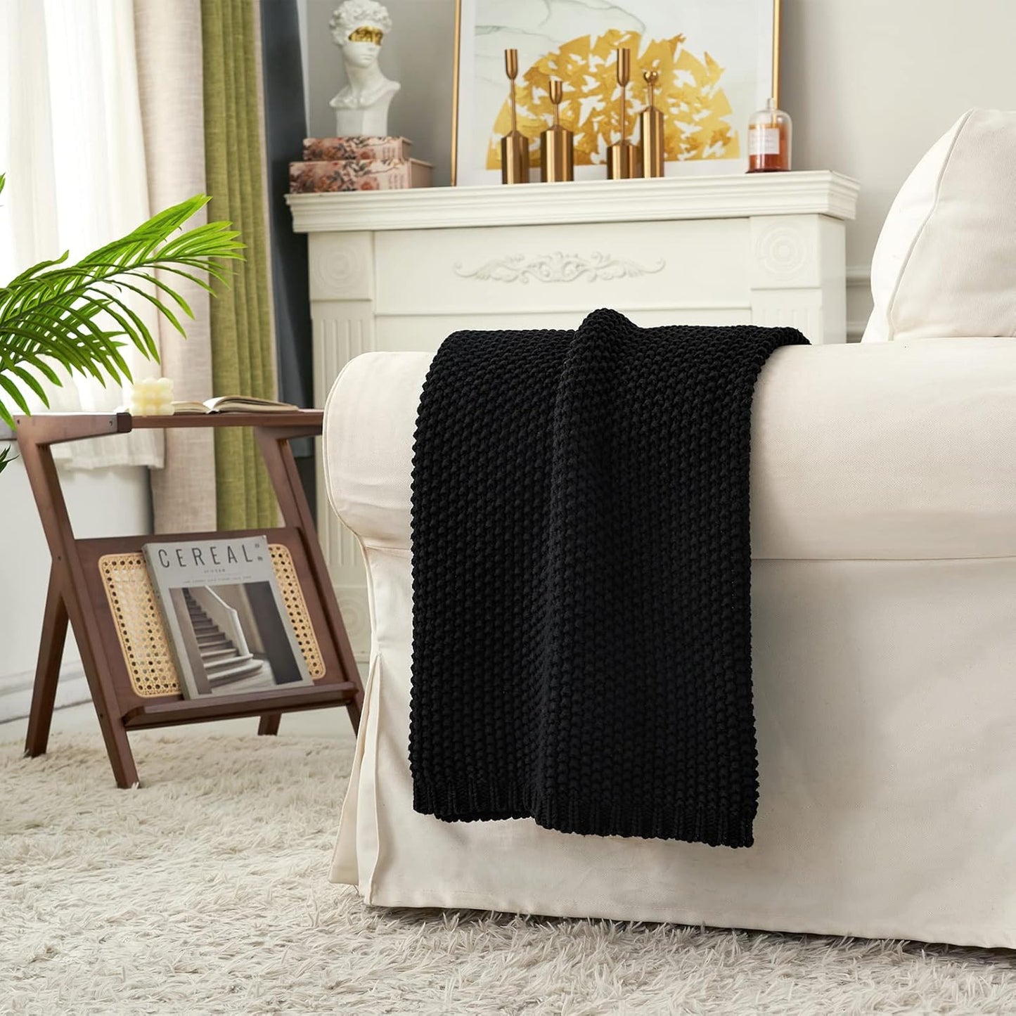 Organic Cotton Chunky Knit Throw Blanket – Soft, Cozy & Lightweight (51” x 63”)