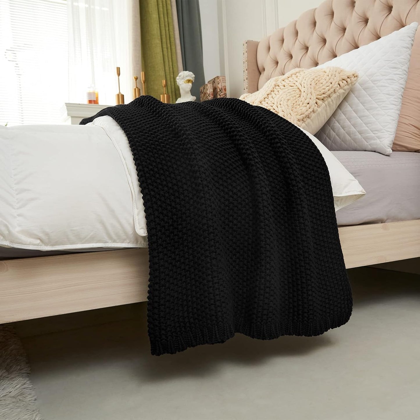 Organic Cotton Chunky Knit Throw Blanket – Soft, Cozy & Lightweight (51” x 63”)