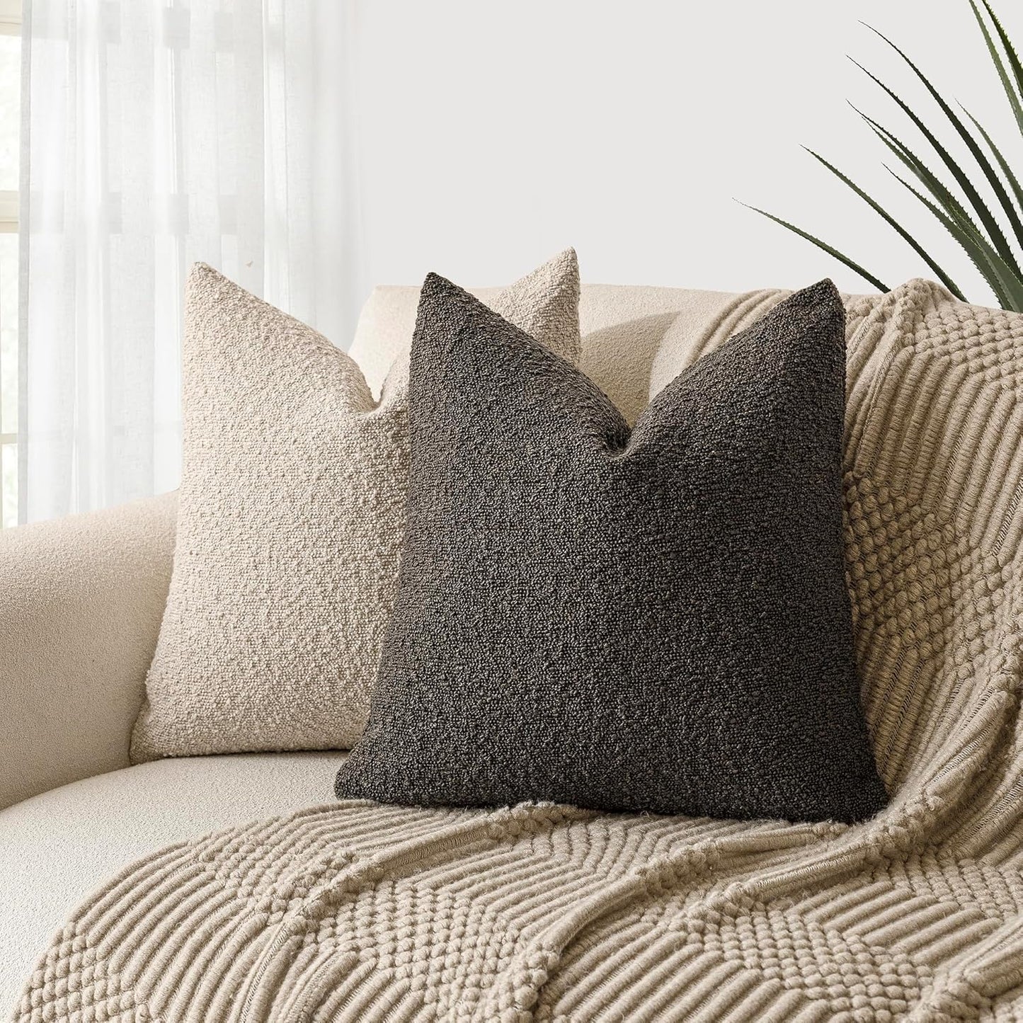 Boucle Throw Pillow Covers – Cozy Textured Decorative Cushion Cases (Set of 2)