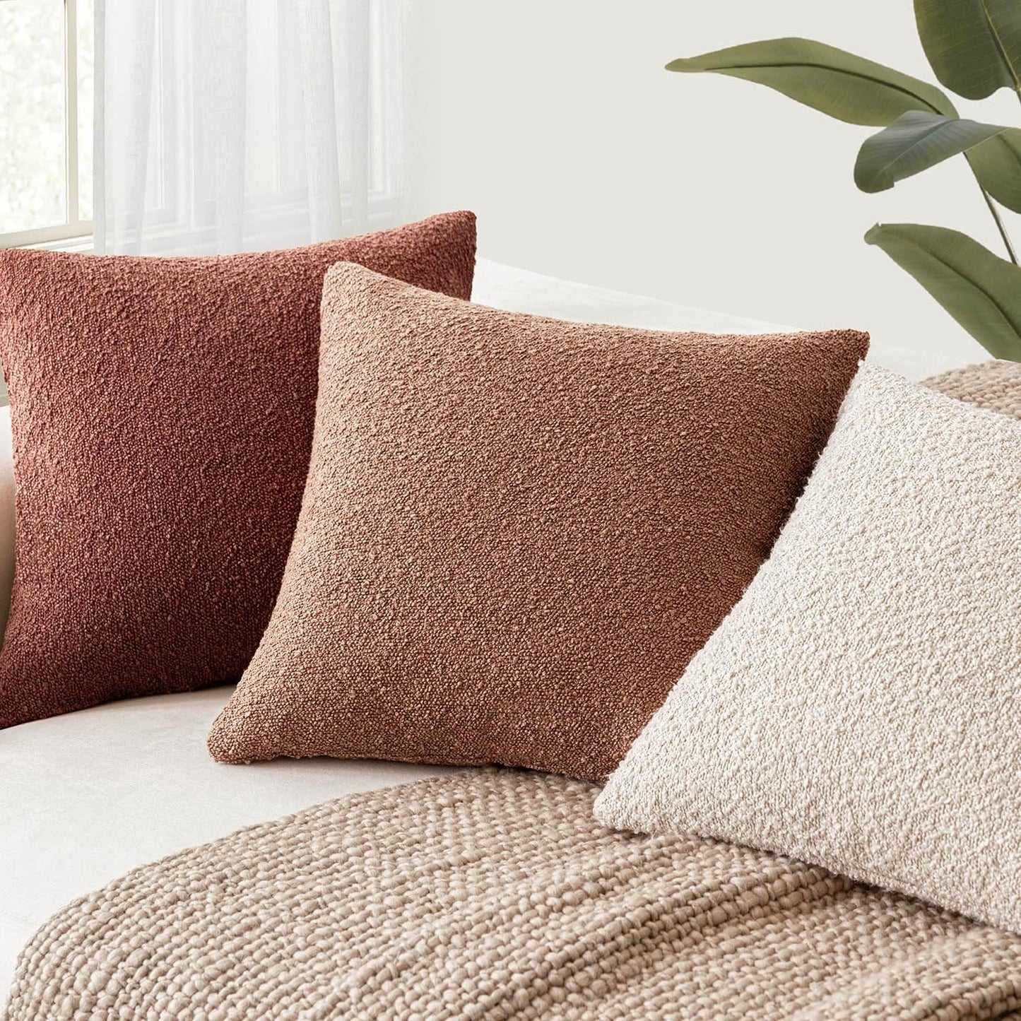 Boucle Throw Pillow Covers – Cozy Textured Decorative Cushion Cases (Set of 2)