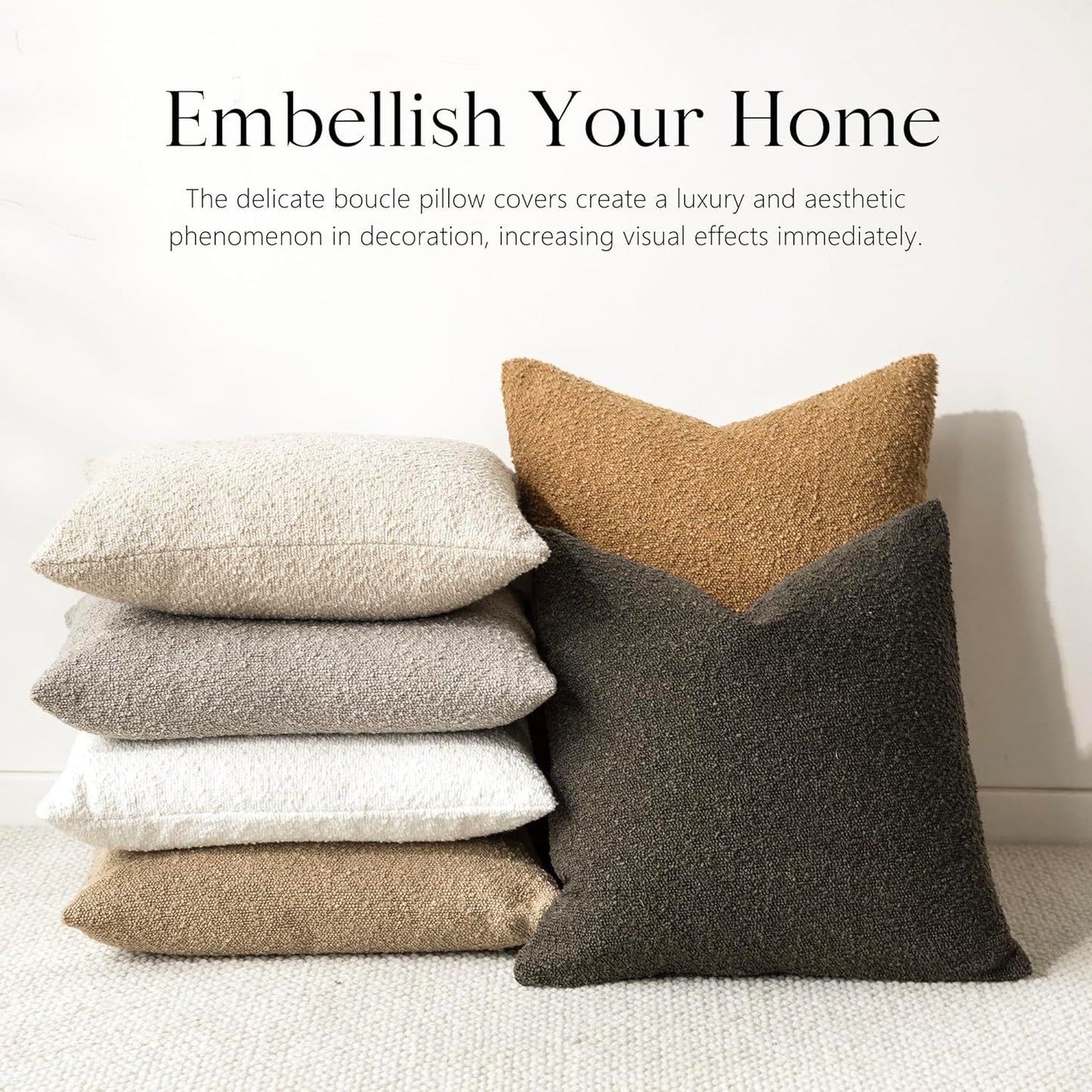 Boucle Throw Pillow Covers – Cozy Textured Decorative Cushion Cases (Set of 2)