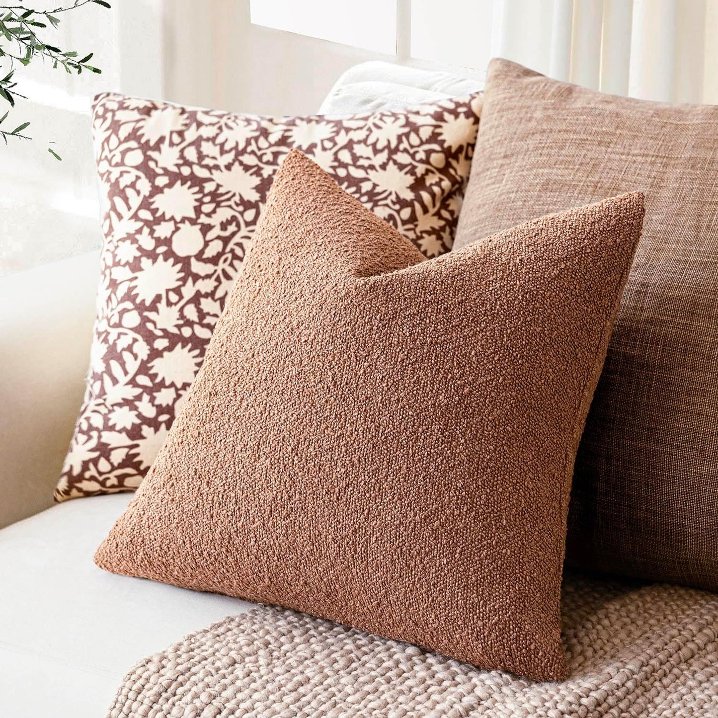 Boucle Throw Pillow Covers – Cozy Textured Decorative Cushion Cases (Set of 2)