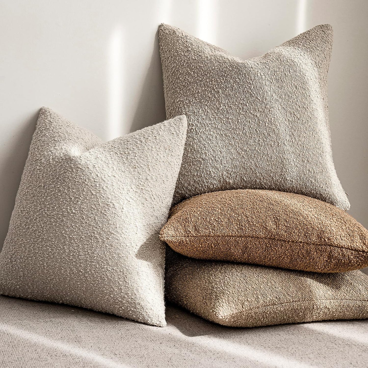 Boucle Throw Pillow Covers – Cozy Textured Decorative Cushion Cases (Set of 2)