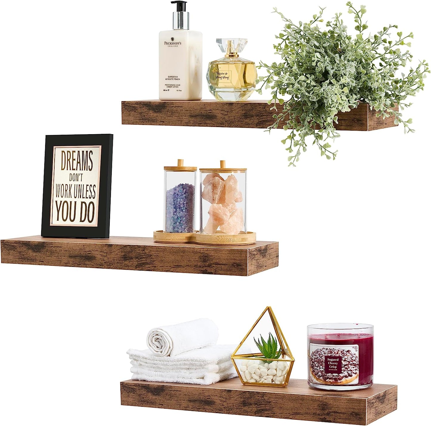 Floating Shelves for Wall Home Décor Living Room (Mahogany, 3 Pack)