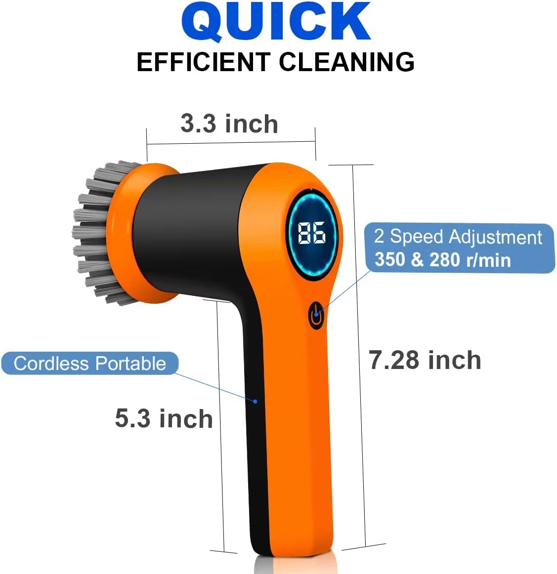 Electric Spin Scrubber - Powerful Scrubber for Cleaning with rechargeable battery and LED Display - Comes with 4 Replaceable Heads - Ideal for Tiles, Kitchen Stove etc.
