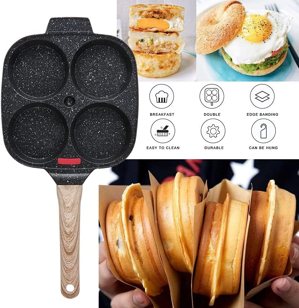 4 Cups Pan for Egg Frying with and Lid Non-stick, Pancake Pan Aluminium Alloy Cooker for Breakfast, Induction Compatible
