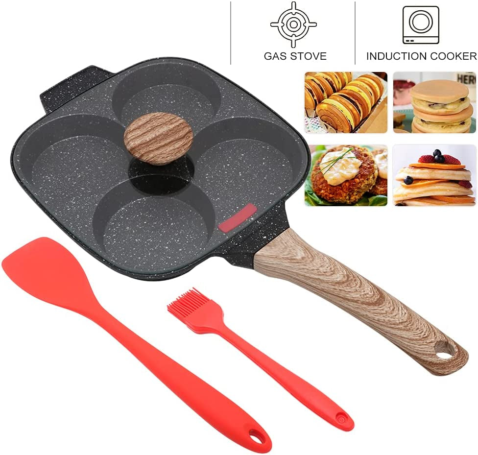4 Cups Pan for Egg Frying with and Lid Non-stick, Pancake Pan Aluminium Alloy Cooker for Breakfast, Induction Compatible