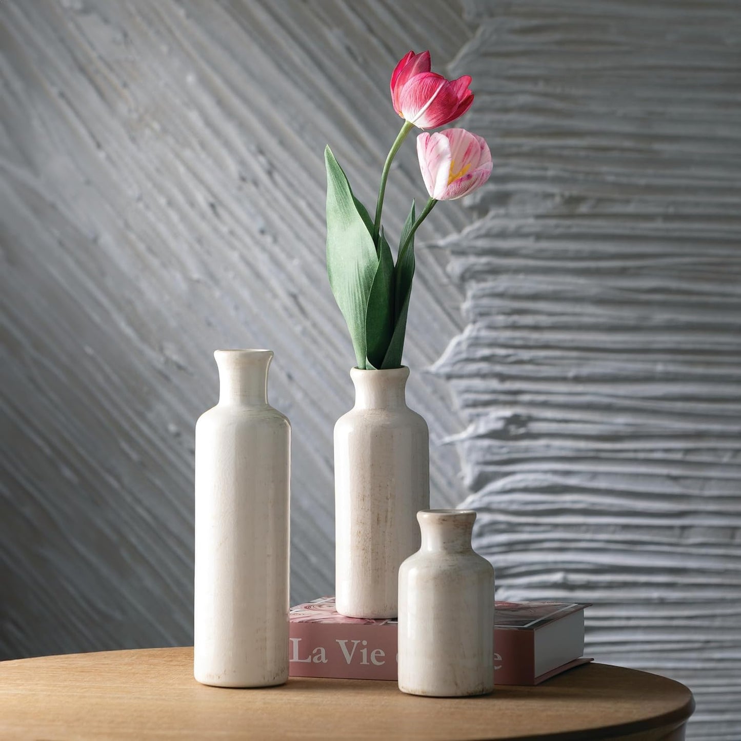 White Ceramic Vase Set of 3 Pieces Home Decorative Vase & Shelf Centrepiece Table Decorations
