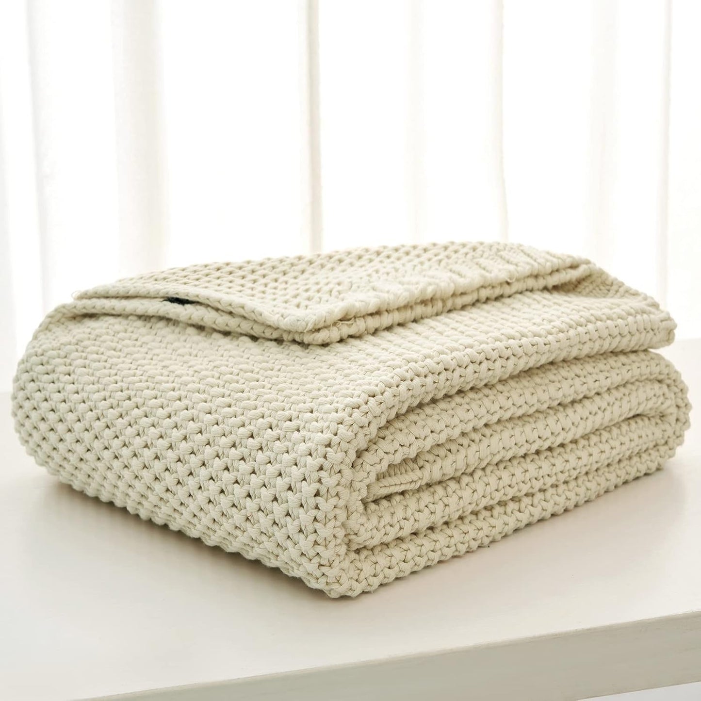 Organic Cotton Chunky Knit Throw Blanket – Soft, Cozy & Lightweight (51” x 63”)
