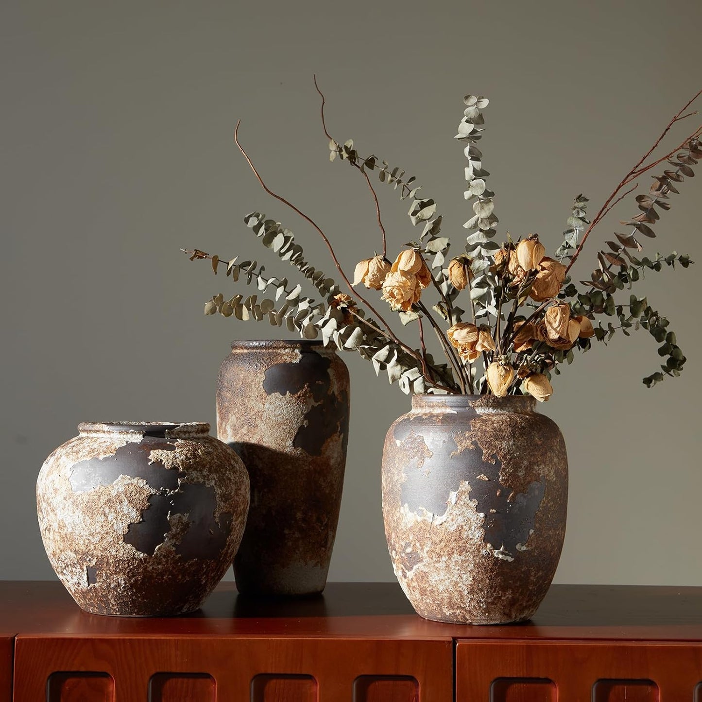 Rustic Farmhouse Terracotta Vase – Handcrafted Neutral Ceramic Vases for Living Room Decor