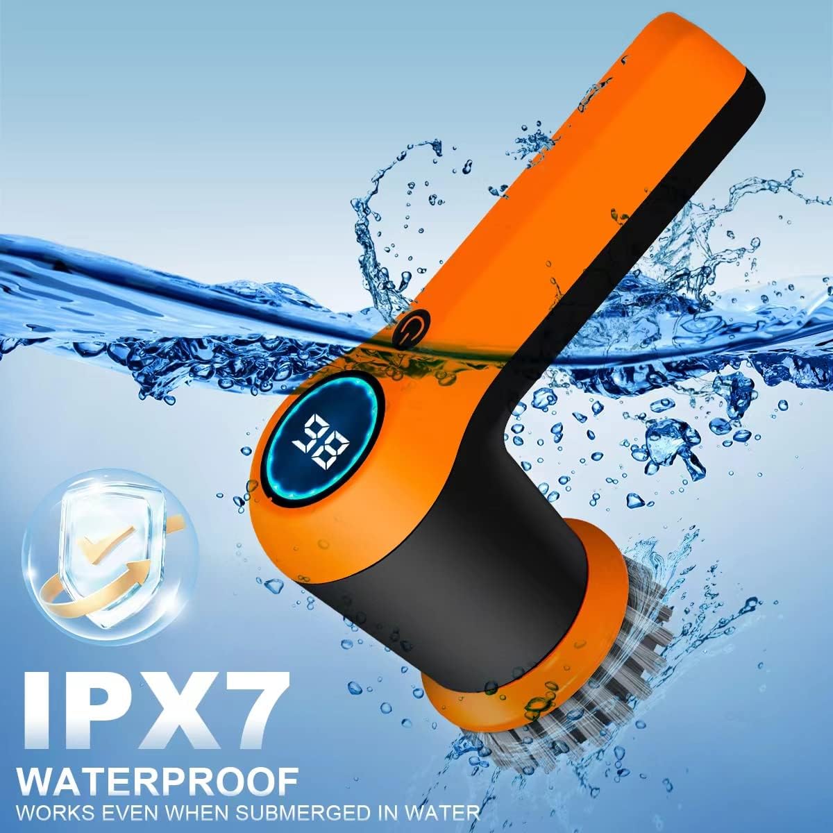 Electric Spin Scrubber - Powerful Scrubber for Cleaning with rechargeable battery and LED Display - Comes with 4 Replaceable Heads - Ideal for Tiles, Kitchen Stove etc.