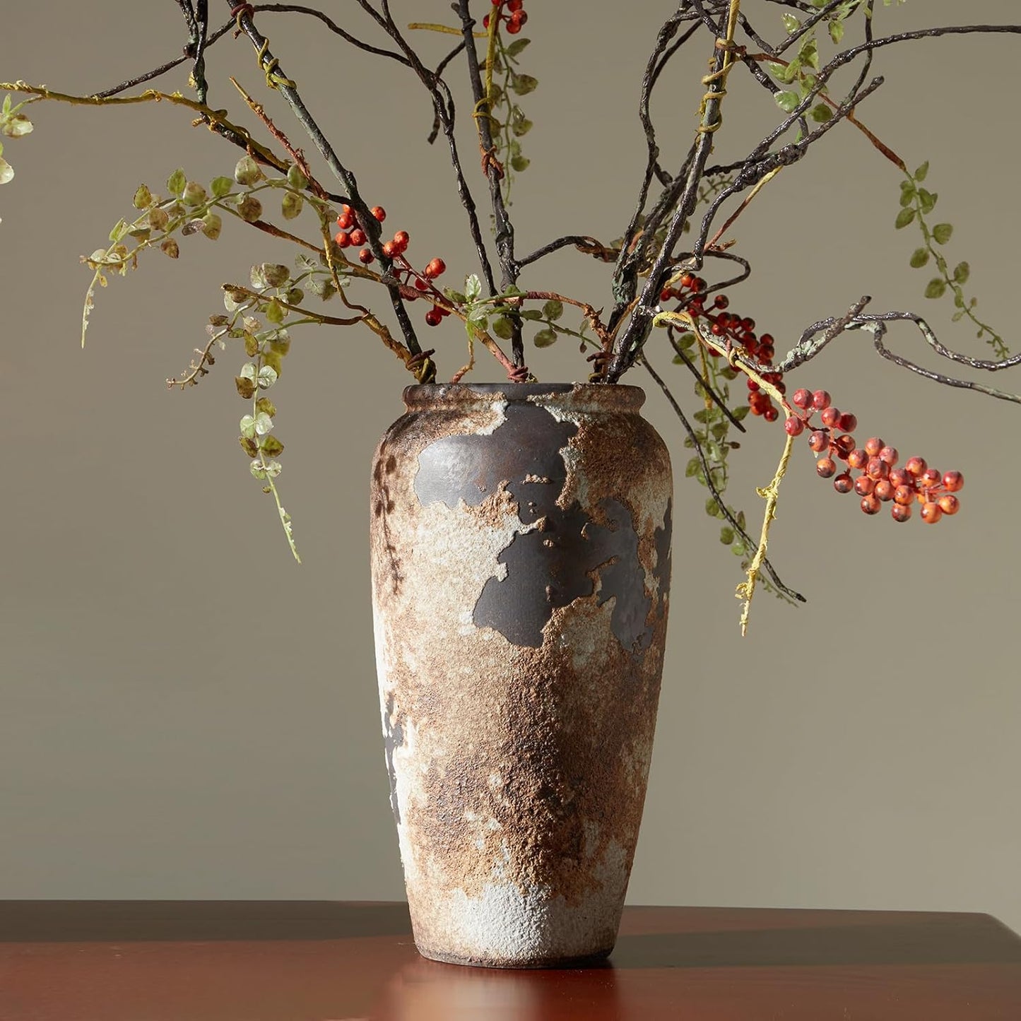 Rustic Farmhouse Terracotta Vase – Handcrafted Neutral Ceramic Vases for Living Room Decor