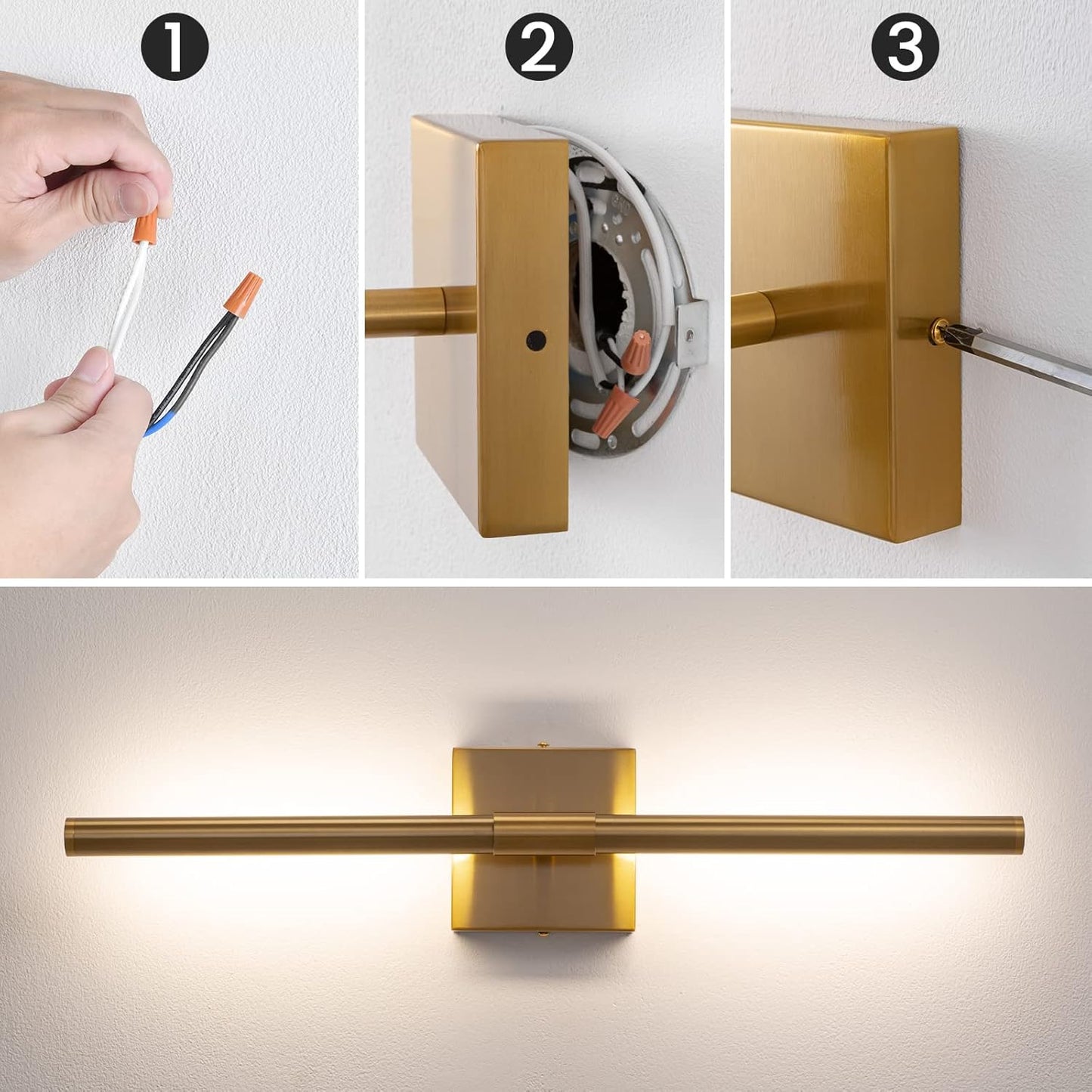 24-Inch Gold LED Vanity Light - Modern Bathroom Over Mirror Sconce, 4000K Adjustable