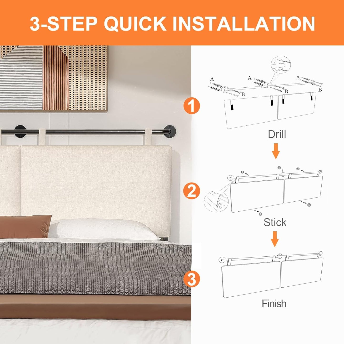 Modern Adjustable Queen Headboard – Wall-Mount Upholstery with Button Tufting