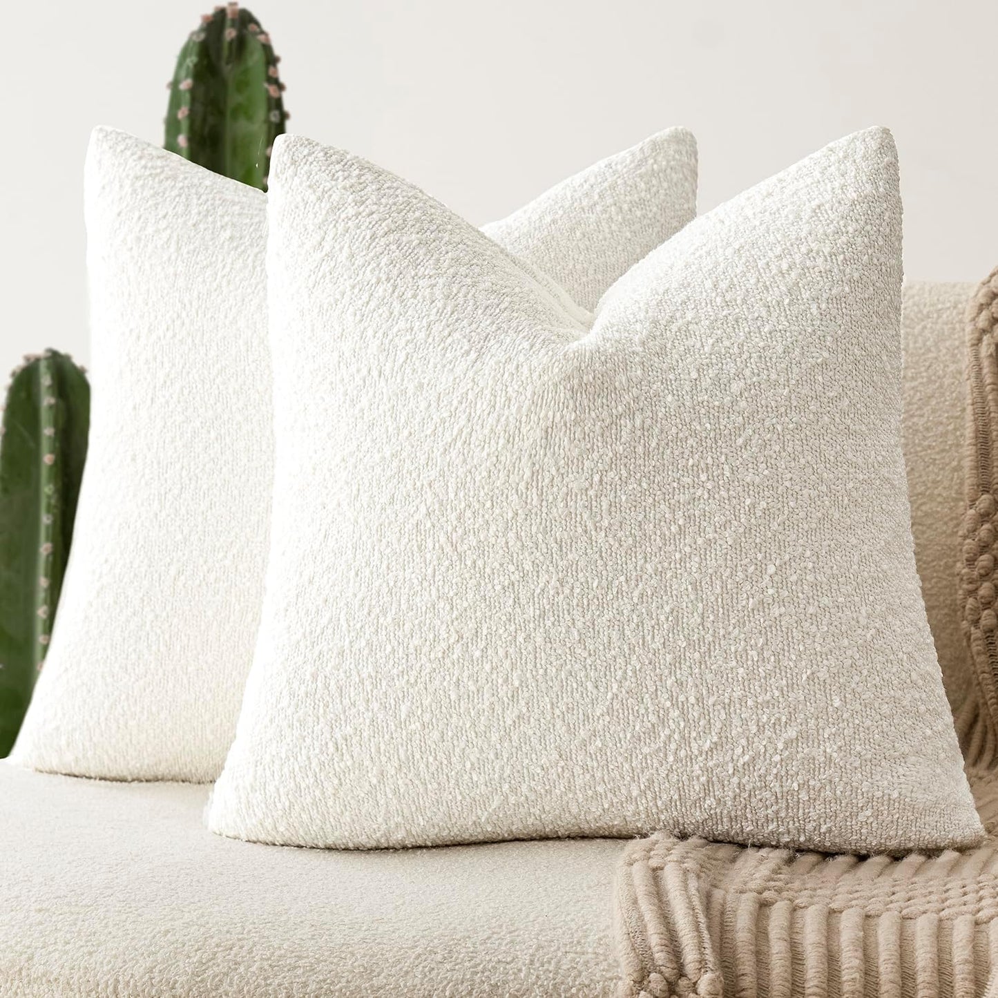 Boucle Throw Pillow Covers – Cozy Textured Decorative Cushion Cases (Set of 2)