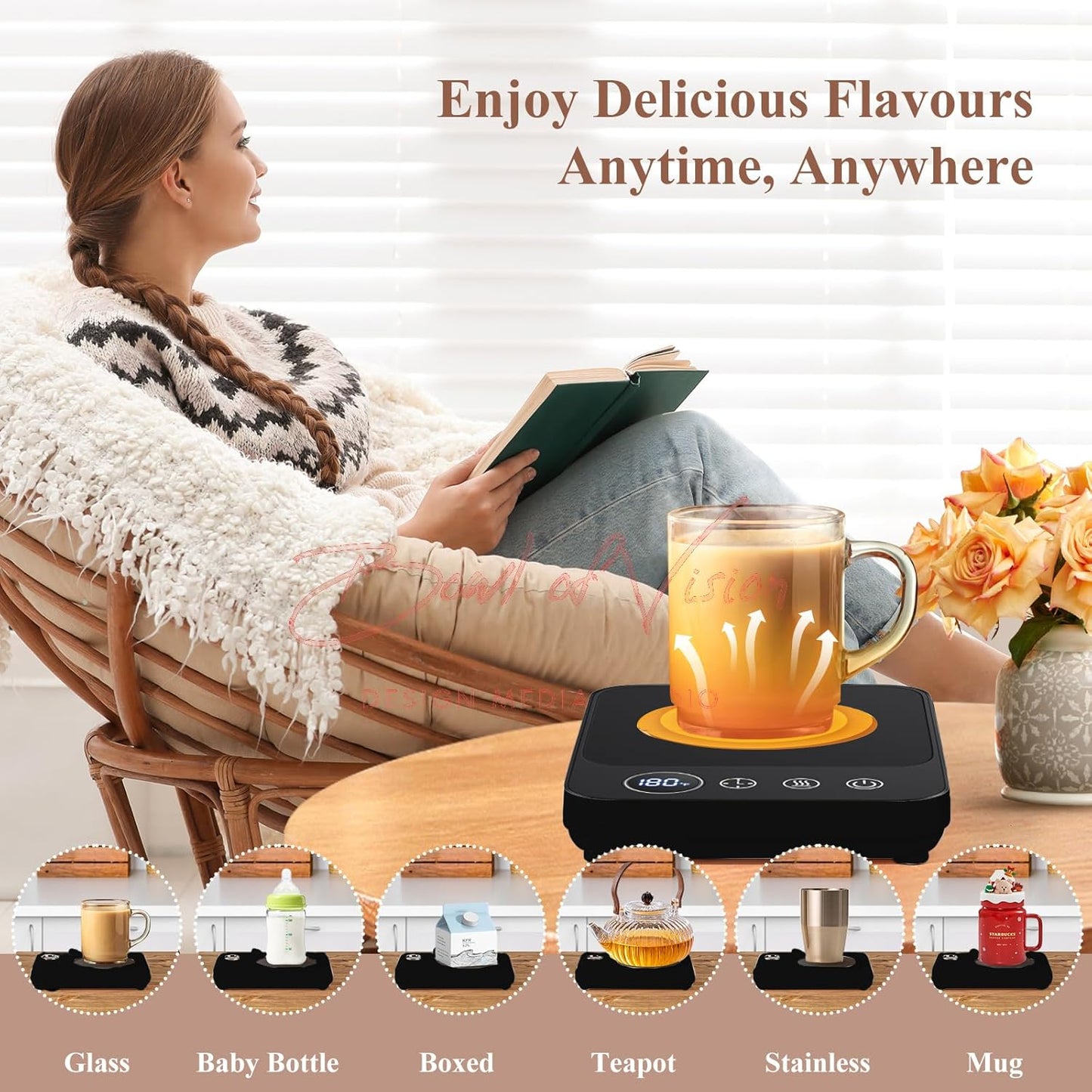 Coffee Mug Warmer, Electric Mug Cup Warmer for Desk, Mug Warmer for Coffee, Milk, Tea, Auto Shut Off, 6 Temp Settings, Coffee Warmer Plate for Home Office Kitchen, Gift for Women Men (No Cup)