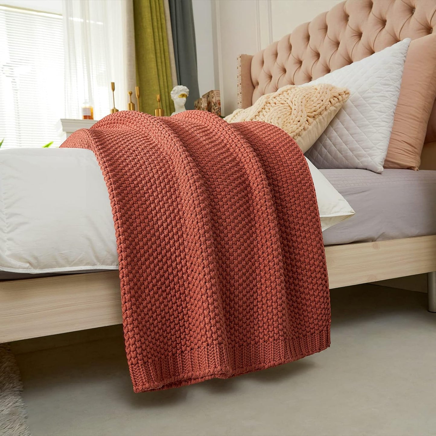 Organic Cotton Chunky Knit Throw Blanket – Soft, Cozy & Lightweight (51” x 63”)