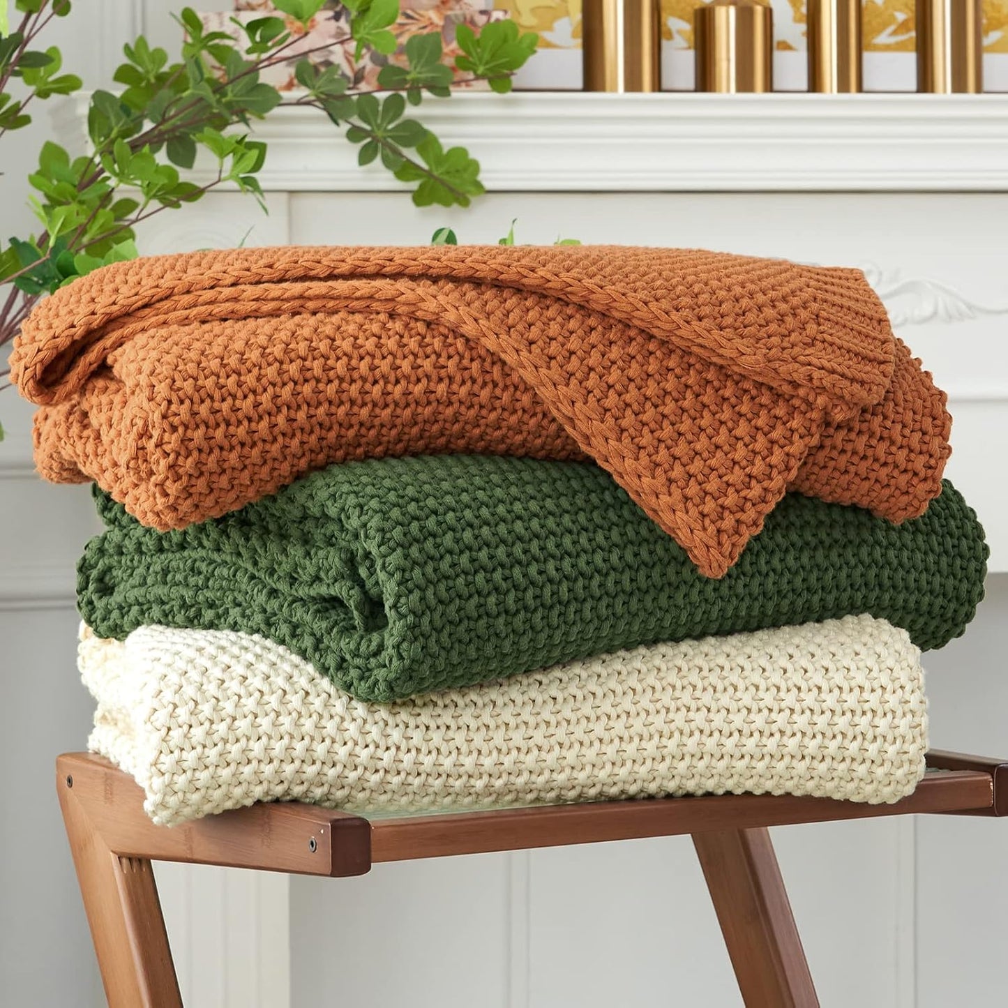 Organic Cotton Chunky Knit Throw Blanket – Soft, Cozy & Lightweight (51” x 63”)