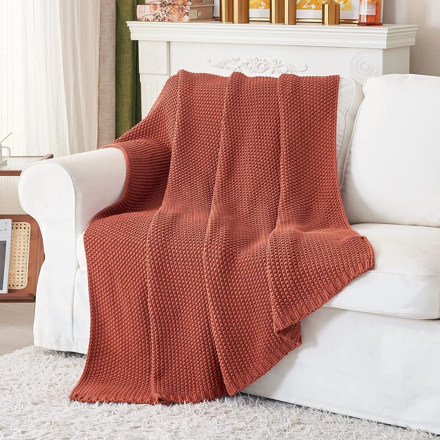 Organic Cotton Chunky Knit Throw Blanket – Soft, Cozy & Lightweight (51” x 63”)