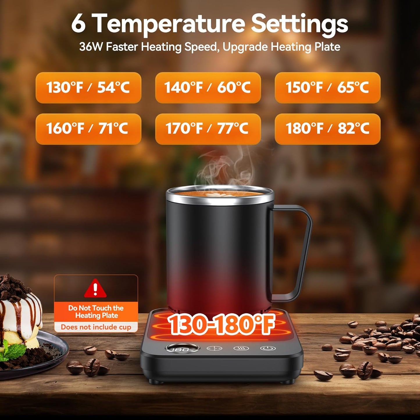 Coffee Mug Warmer, Electric Mug Cup Warmer for Desk, Mug Warmer for Coffee, Milk, Tea, Auto Shut Off, 6 Temp Settings, Coffee Warmer Plate for Home Office Kitchen, Gift for Women Men (No Cup)