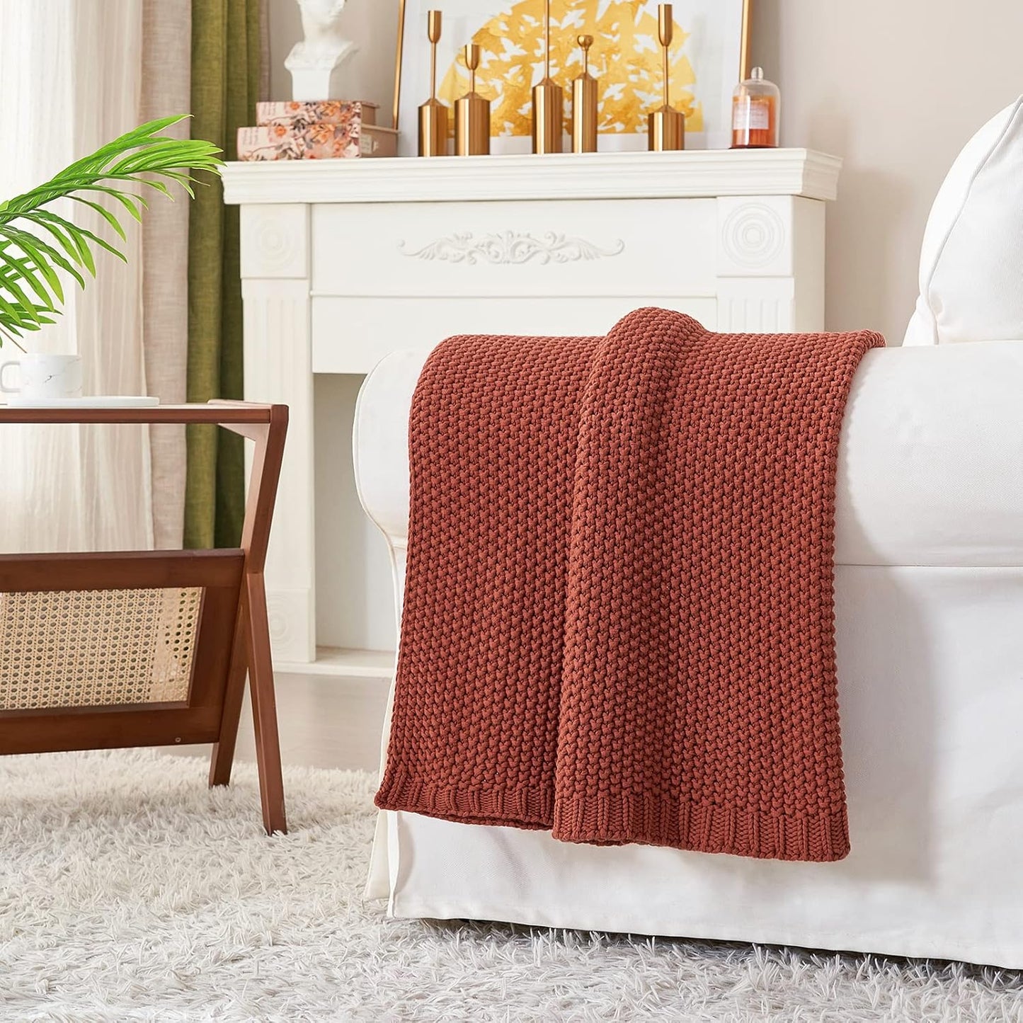 Organic Cotton Chunky Knit Throw Blanket – Soft, Cozy & Lightweight (51” x 63”)