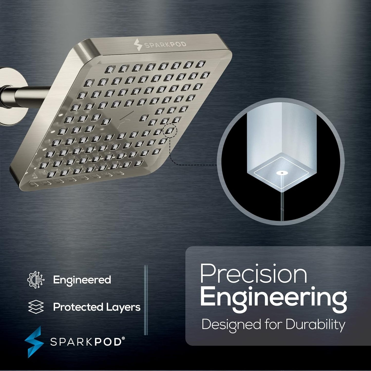 Premium Quality Shower Head - High Pressure Rain - 1-Min Install - Easy Clean Adjustable Replacement for Your Bathroom Shower Heads (Elegant Brushed Nickel, 6 Inch Square)