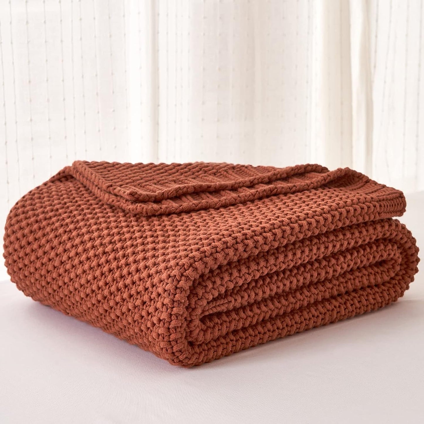 Organic Cotton Chunky Knit Throw Blanket – Soft, Cozy & Lightweight (51” x 63”)