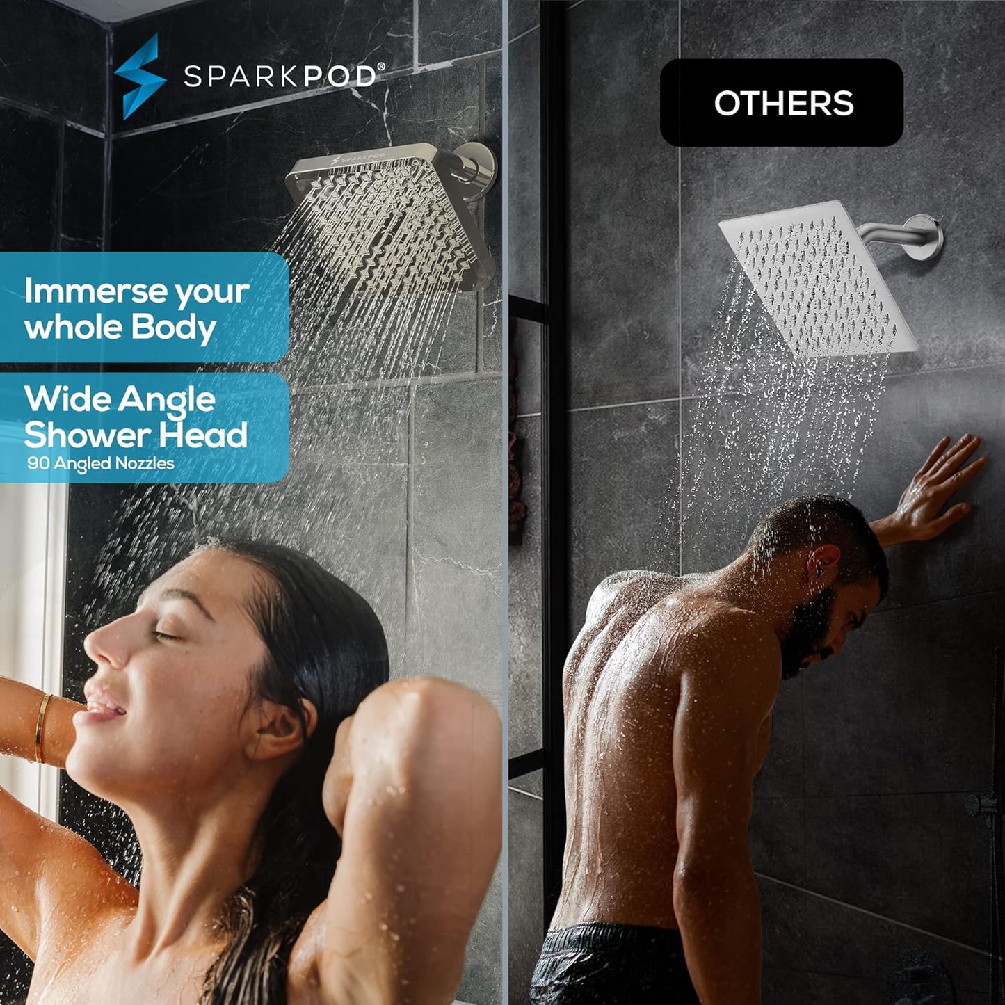 Premium Quality Shower Head - High Pressure Rain - 1-Min Install - Easy Clean Adjustable Replacement for Your Bathroom Shower Heads (Elegant Brushed Nickel, 6 Inch Square)