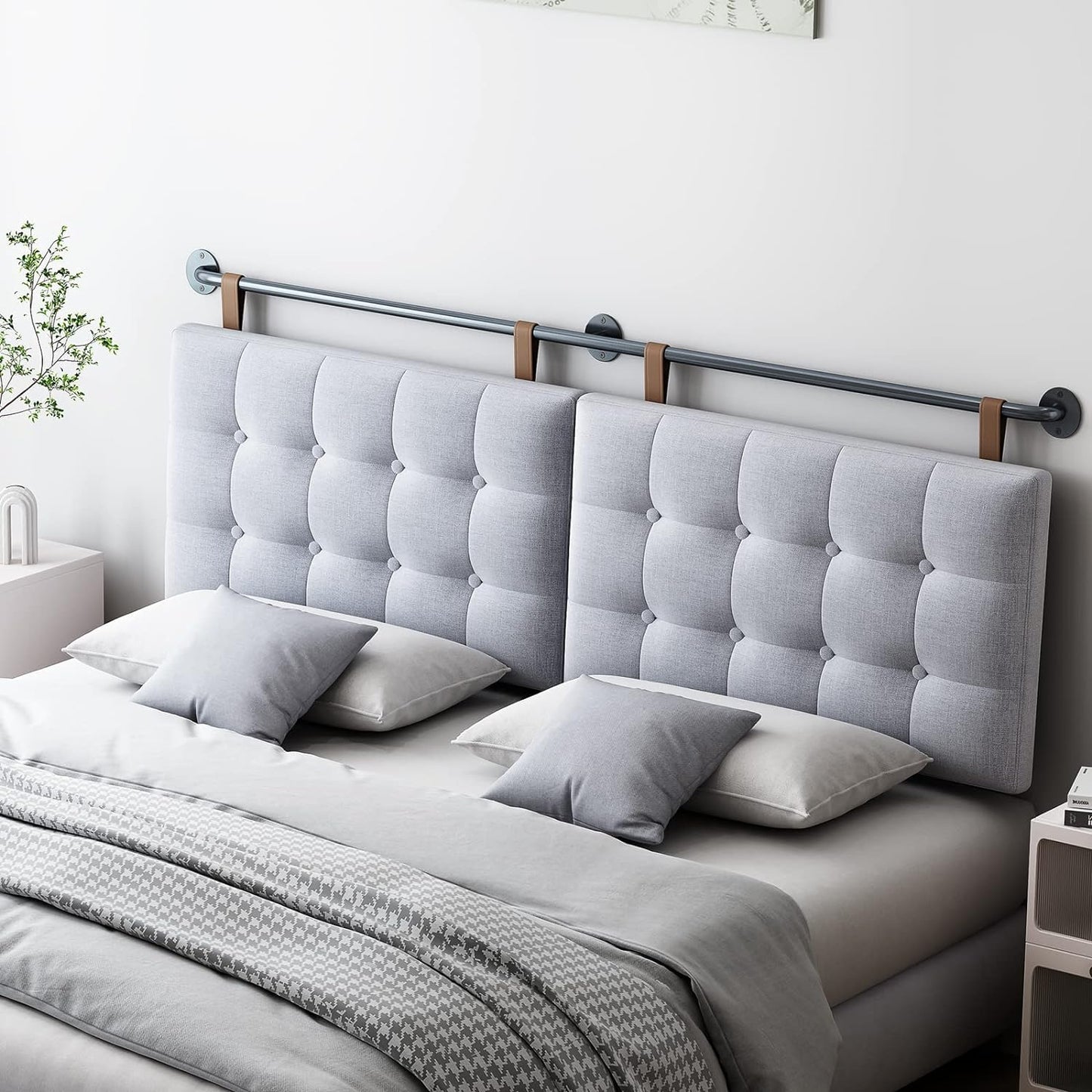 Modern Adjustable Queen Headboard – Wall-Mount Upholstery with Button Tufting