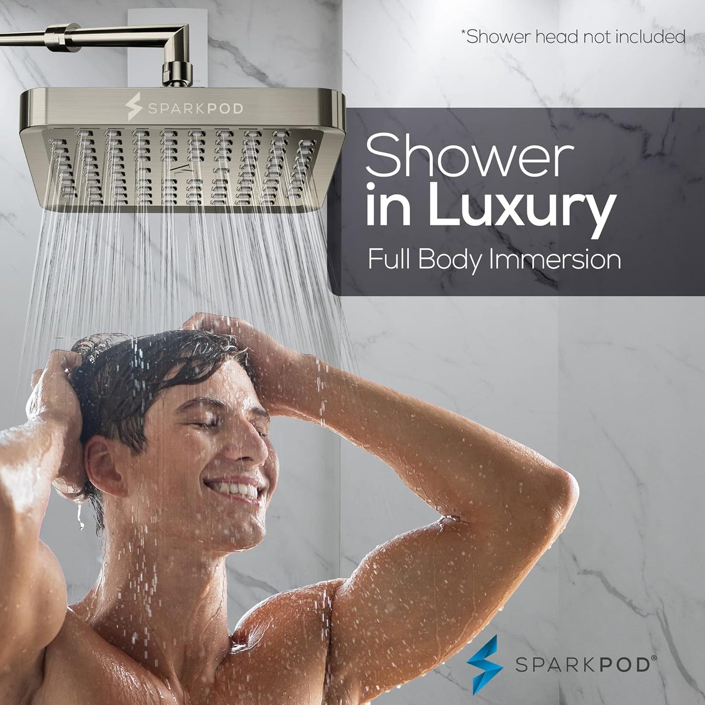 Premium Quality Shower Head - High Pressure Rain - 1-Min Install - Easy Clean Adjustable Replacement for Your Bathroom Shower Heads (Elegant Brushed Nickel, 6 Inch Square)