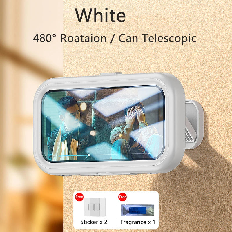 Rotating Waterproof Bathroom Phone Wall Mount Holder, Adjustable Shower Phone Case Stick on Wall Bathroom