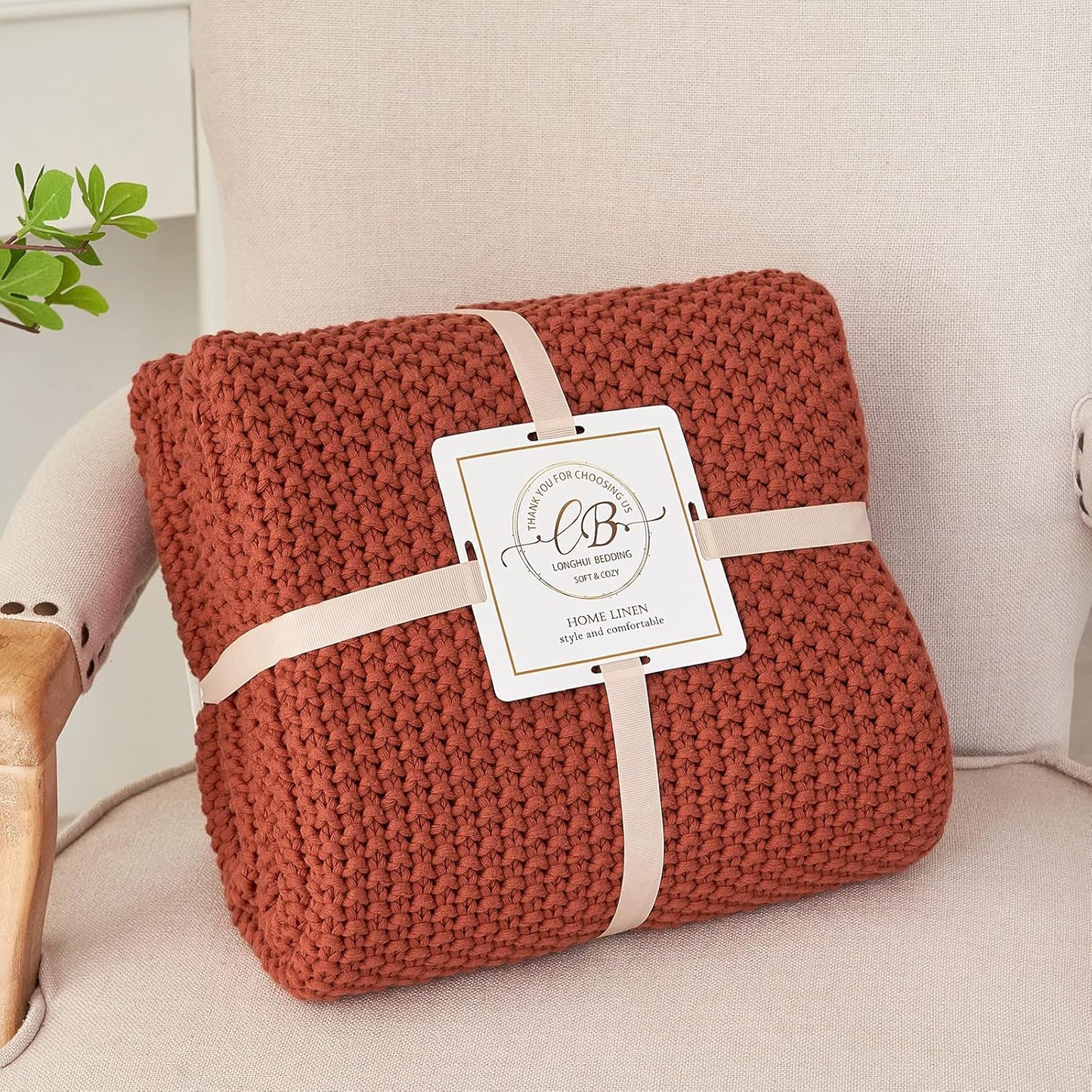 Organic Cotton Chunky Knit Throw Blanket – Soft, Cozy & Lightweight (51” x 63”)