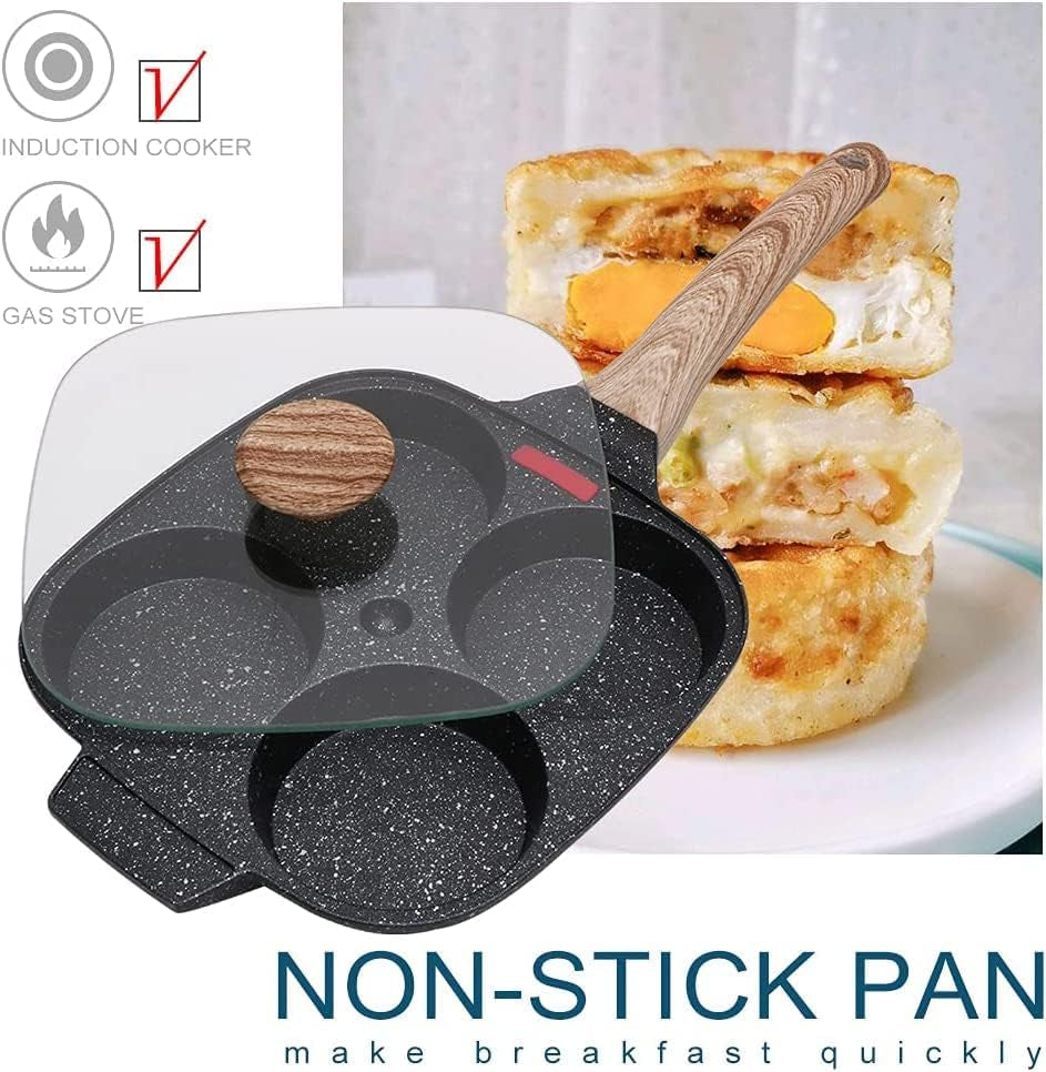 4 Cups Pan for Egg Frying with and Lid Non-stick, Pancake Pan Aluminium Alloy Cooker for Breakfast, Induction Compatible