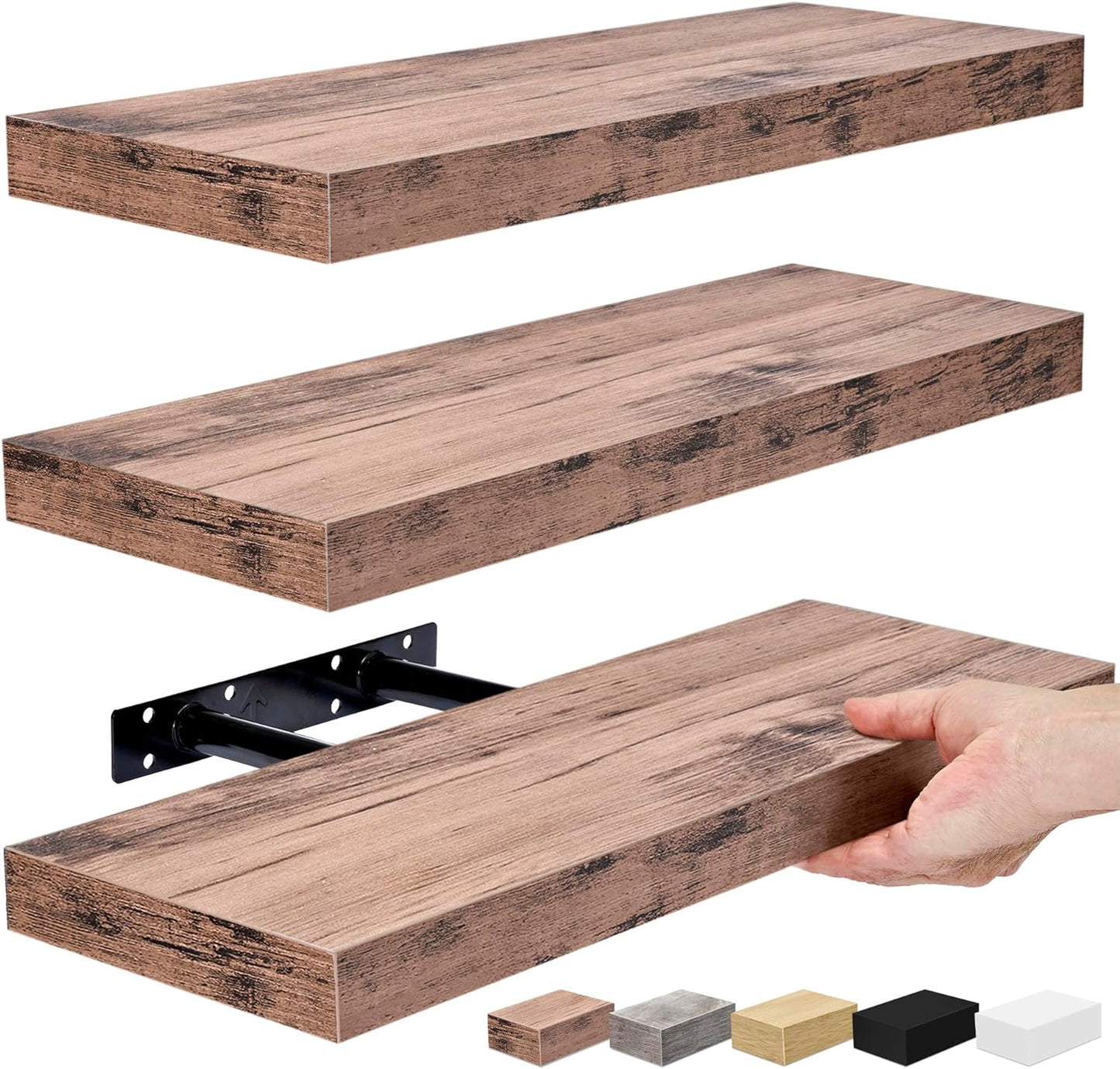Floating Shelves for Wall Home Décor Living Room (Mahogany, 3 Pack)