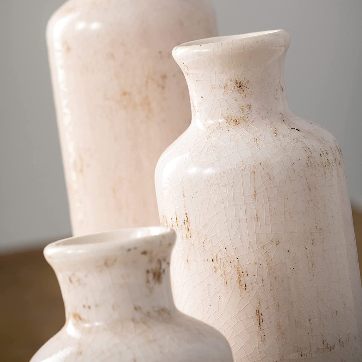 White Ceramic Vase Set of 3 Pieces Home Decorative Vase & Shelf Centrepiece Table Decorations