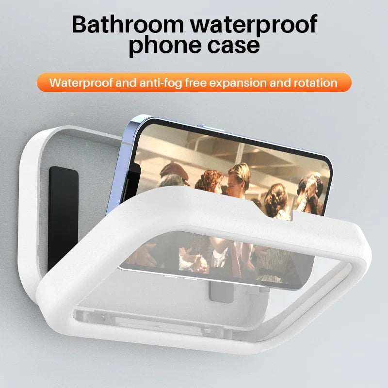 Rotating Waterproof Bathroom Phone Wall Mount Holder, Adjustable Shower Phone Case Stick on Wall Bathroom