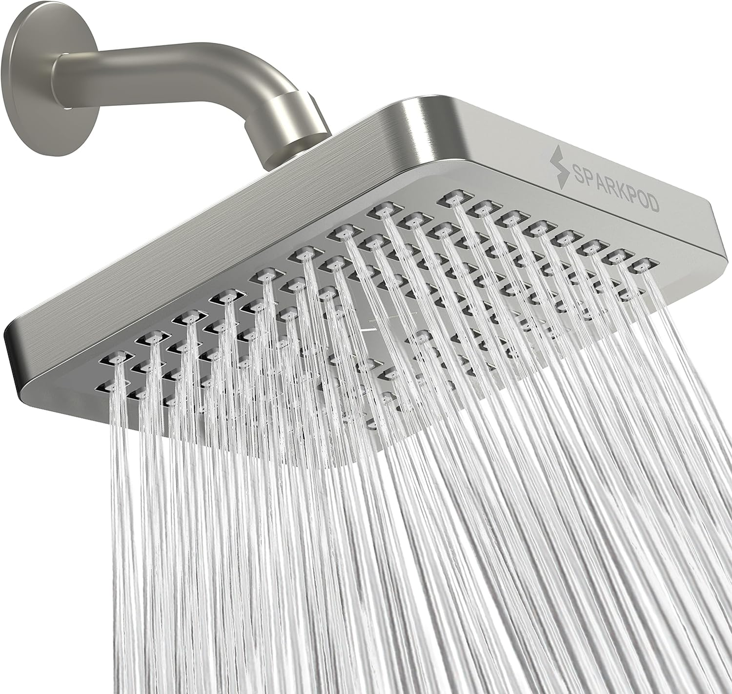 Premium High-Pressure Shower Head - 6'' Square, Easy Clean, Brushed Nickel
