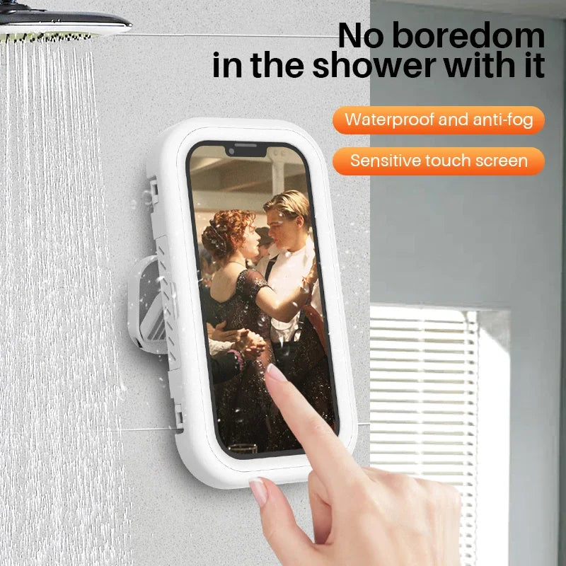 Rotating Waterproof Bathroom Phone Wall Mount Holder, Adjustable Shower Phone Case Stick on Wall Bathroom