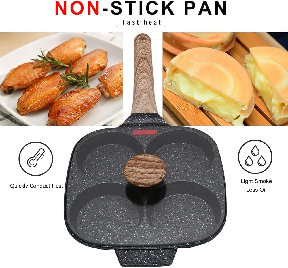 4 Cups Pan for Egg Frying with and Lid Non-stick, Pancake Pan Aluminium Alloy Cooker for Breakfast, Induction Compatible