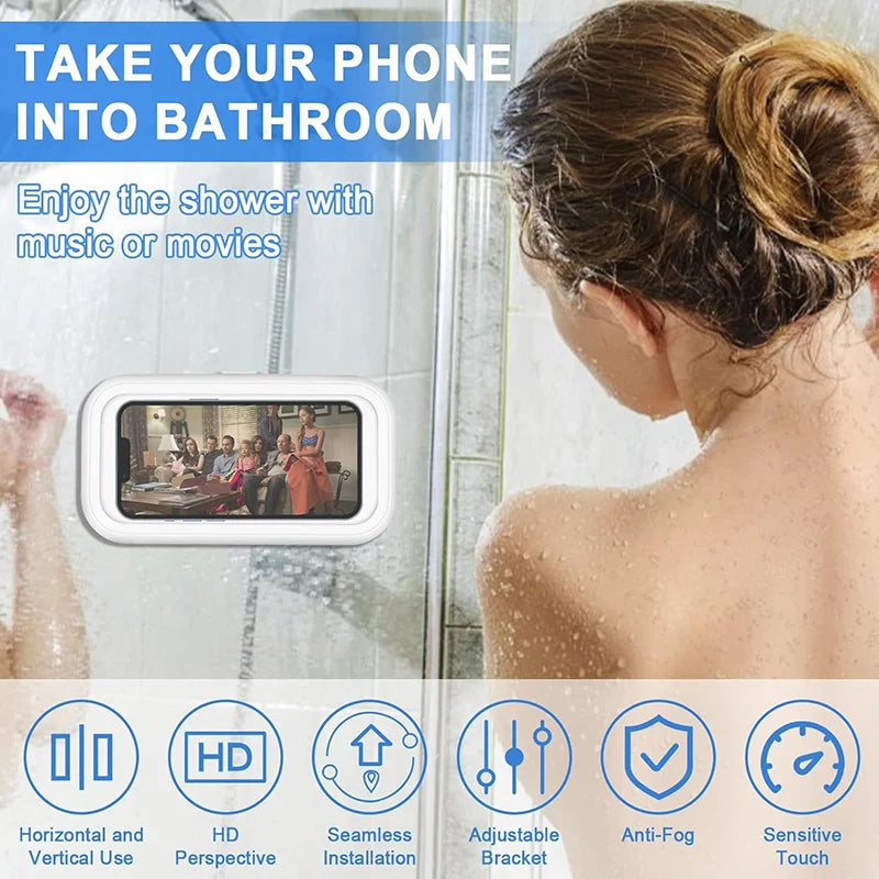Rotating Waterproof Bathroom Phone Wall Mount Holder, Adjustable Shower Phone Case Stick on Wall Bathroom