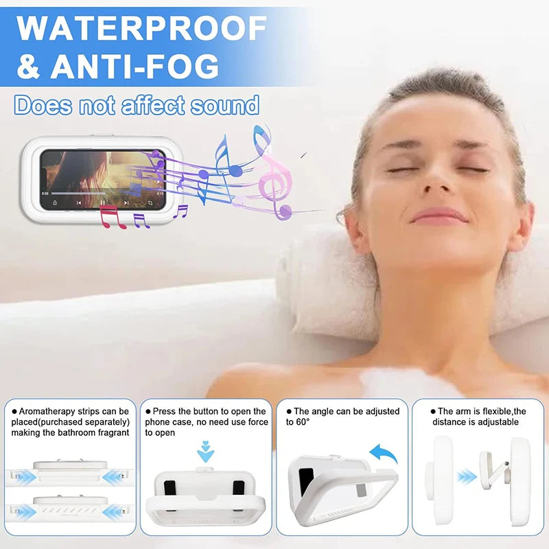 Rotating Waterproof Bathroom Phone Wall Mount Holder, Adjustable Shower Phone Case Stick on Wall Bathroom
