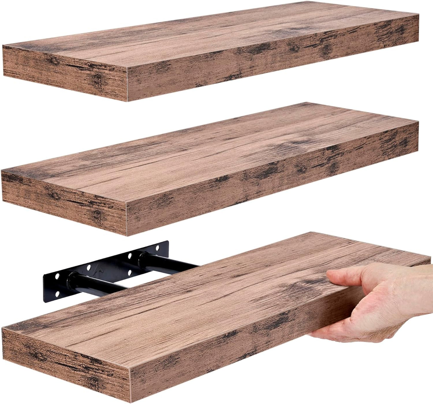 Floating Shelves for Wall Home Décor Living Room (Mahogany, 3 Pack)