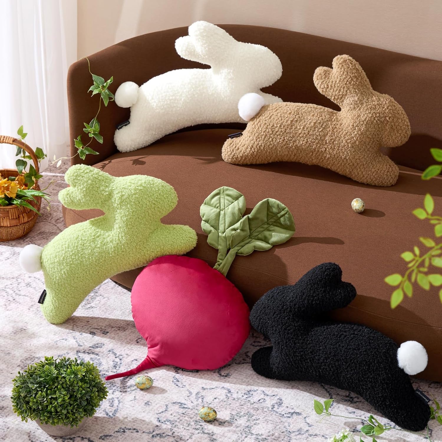 Bunny Shaped Throw Pillow – Plush Sherpa Rabbit Cushion for Couch, Bed & Living Room Decor