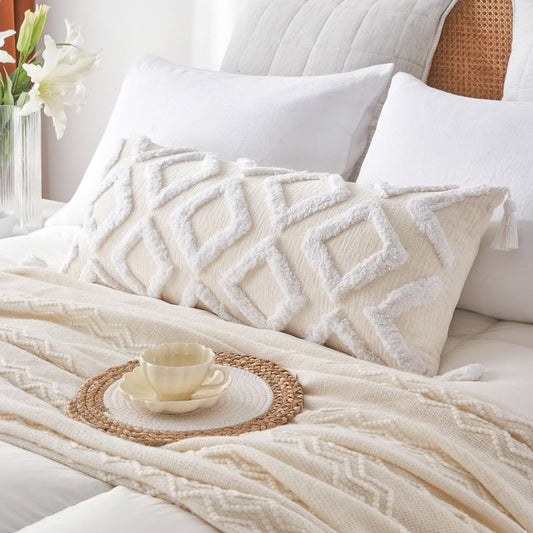 Super Soft Chenille Boho Lumbar Pillow Cover – Modern Long Accent Pillow