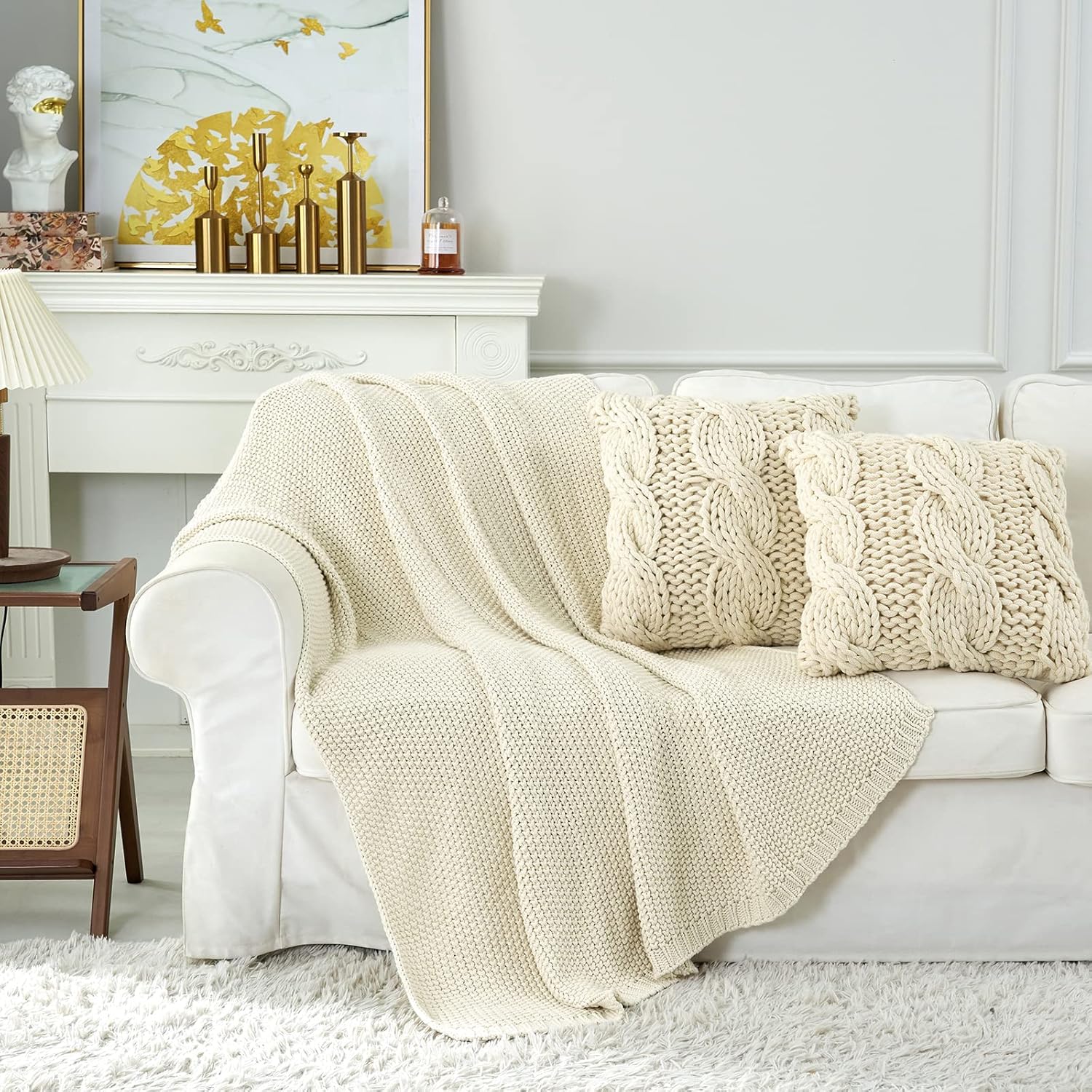 Organic Cotton Chunky Knit Throw Blanket – Soft, Cozy & Lightweight (51” x 63”)