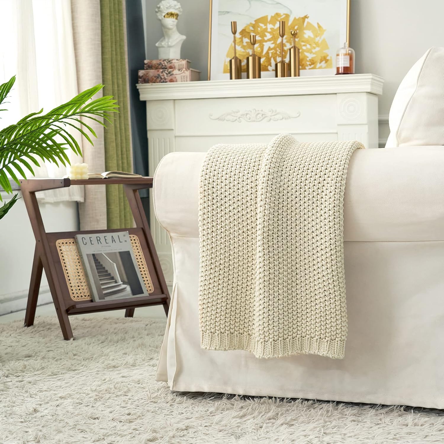 Organic Cotton Chunky Knit Throw Blanket – Soft, Cozy & Lightweight (51” x 63”)