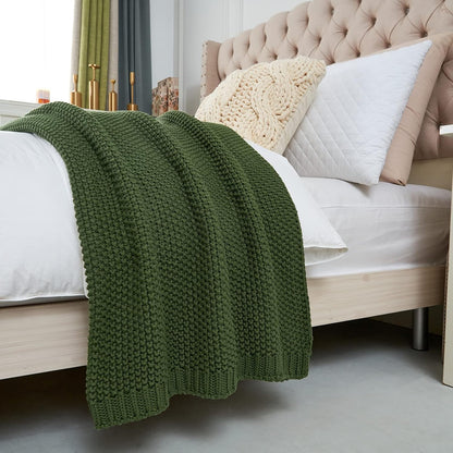 Organic Cotton Chunky Knit Throw Blanket – Soft, Cozy & Lightweight (51” x 63”)